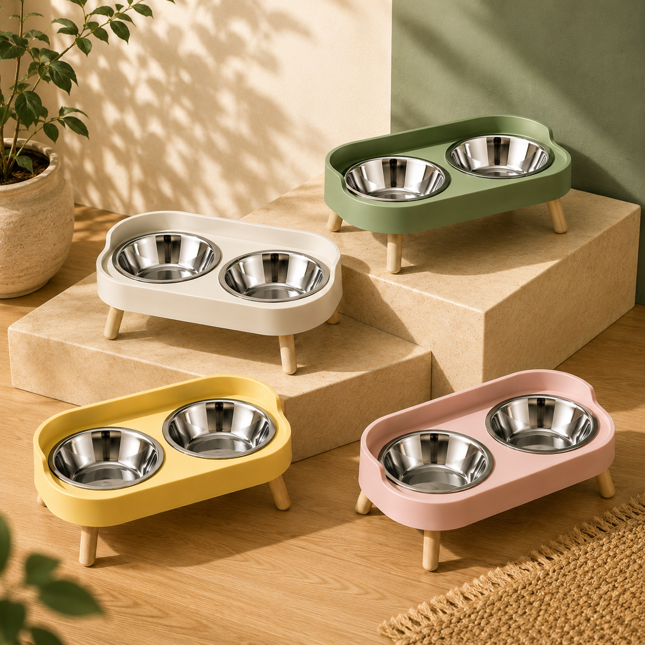 Gamelle surélevée double pour chien et chat – 2 bols amovibles