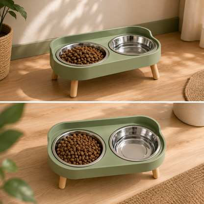Gamelle surélevée double pour chien et chat – 2 bols amovibles