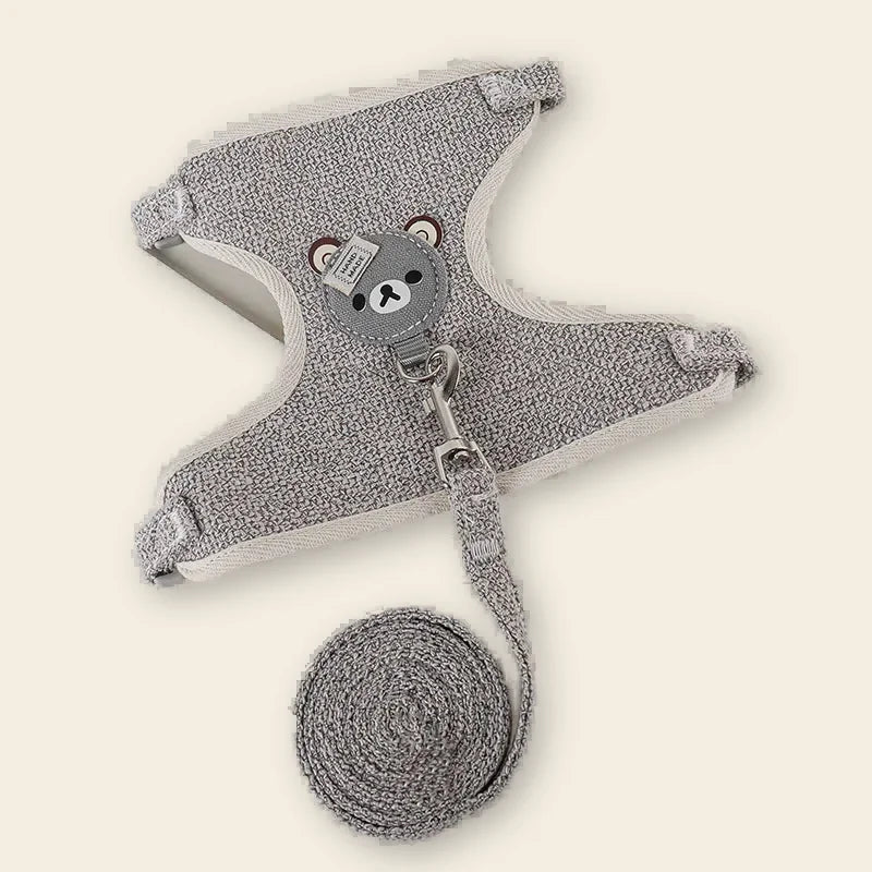 Ensemble harnais et laisse pour chien gris