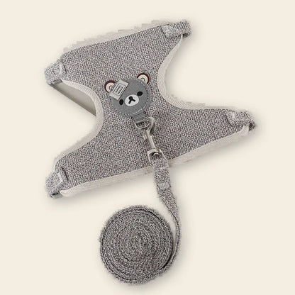 Ensemble harnais et laisse pour chien gris