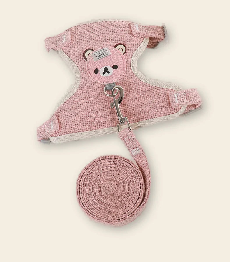 Ensemble harnais et laisse pour chat rose