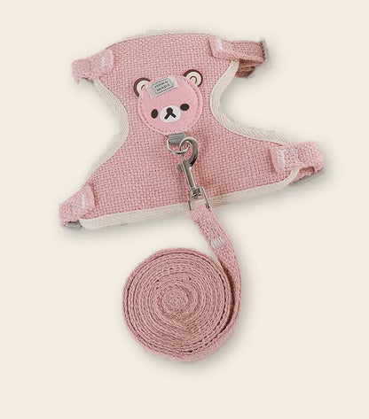 Ensemble harnais et laisse pour chat rose